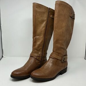 Baretraps Boots Womens 10 M Yalina Tall Side Zip Riding Boot Brown Faux Leather
